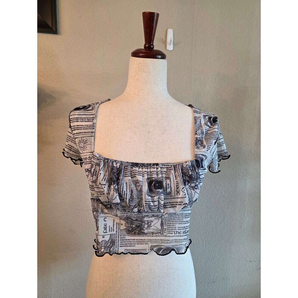 Topshop Women's Cropped Sheer Tarot Card Witchy Celestial Top SZ 6